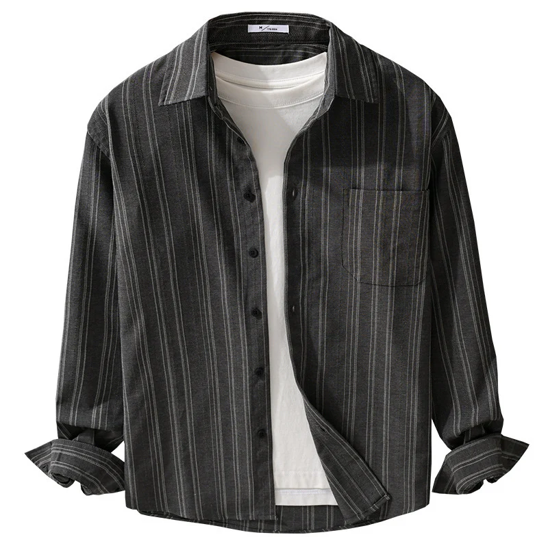 Herren Relaxed-Stripe Hemdjacke aus feinem Baumwoll-Twill mit aufgesetzter Brusttasche Nord Taschen