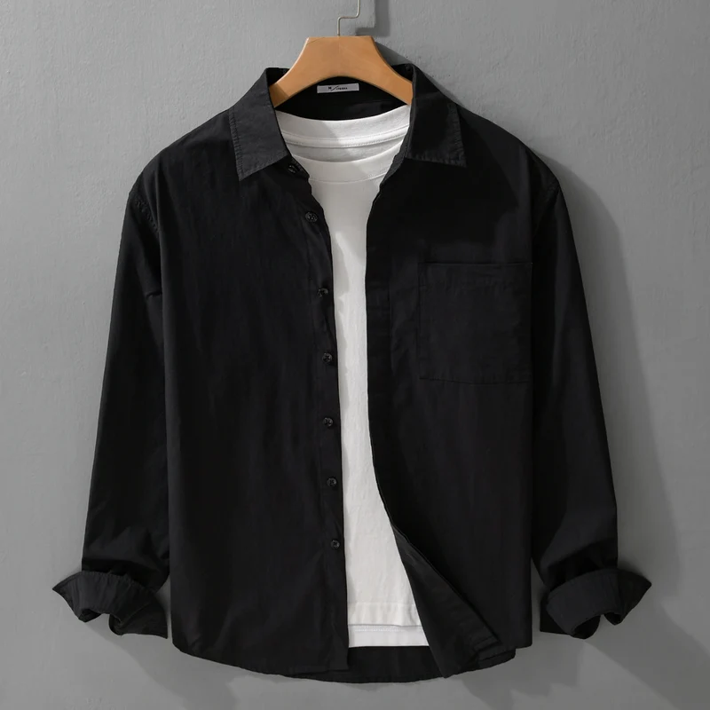 Herren Relaxed-Fit Baumwoll-Overshirt mit Kentkragen und Brusttasche Nord Taschen