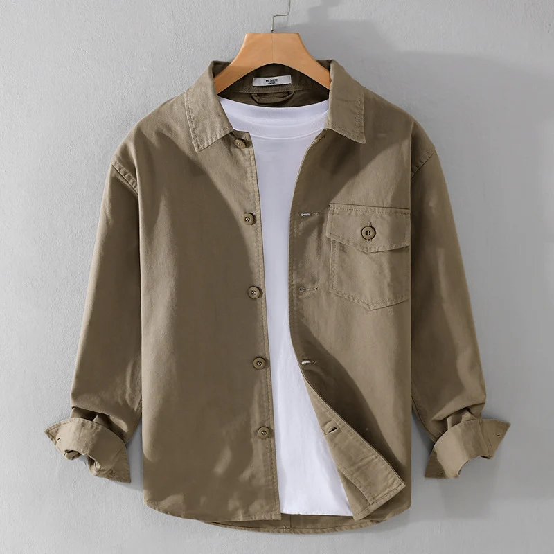 Herren Relaxed-Fit Baumwoll-Overshirt mit Brustpatte und Hemdkragen Nord Taschen