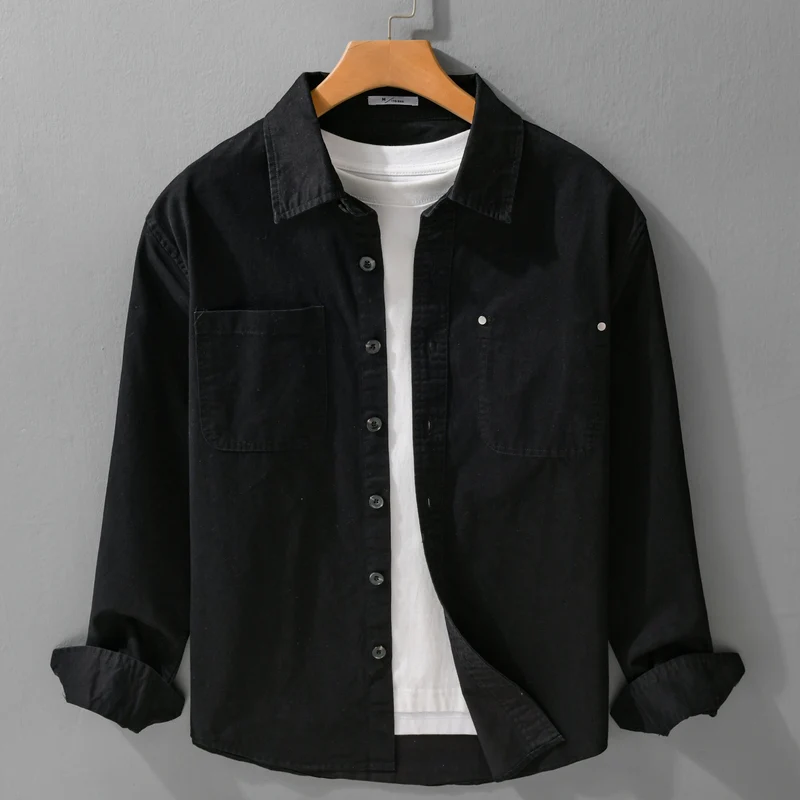 Herren Relaxed-Fit Baumwoll-Overshirt-Jacke mit Doppelbrusttaschen und Kentkragen Nord Taschen