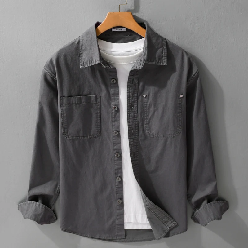 Herren Relaxed-Fit Baumwoll-Overshirt-Jacke mit Doppelbrusttaschen und Kentkragen Nord Taschen