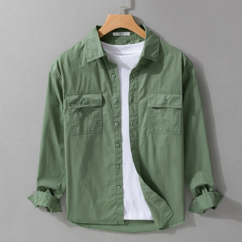 Herren Pflegeleichtes Baumwoll-Utility-Overshirt mit Doppel‑Brusttaschen und entspanntem Saum Nord Taschen