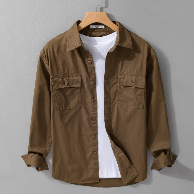 Herren Pflegeleichtes Baumwoll-Utility-Overshirt mit Doppel‑Brusttaschen und entspanntem Saum Nord Taschen