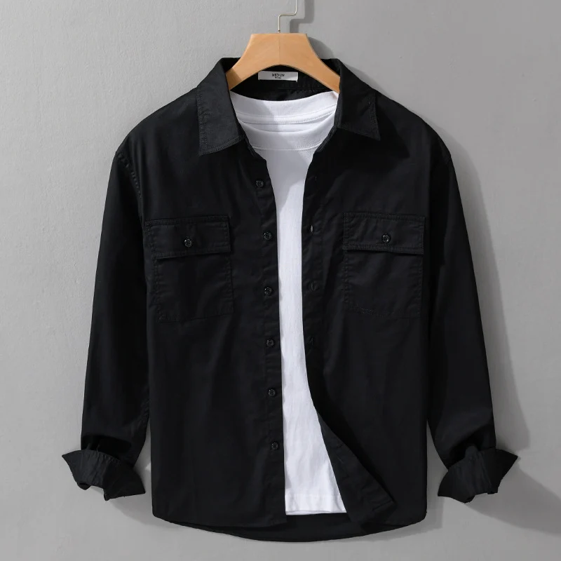 Herren Pflegeleichtes Baumwoll-Utility-Overshirt mit Doppel‑Brusttaschen und entspanntem Saum Nord Taschen
