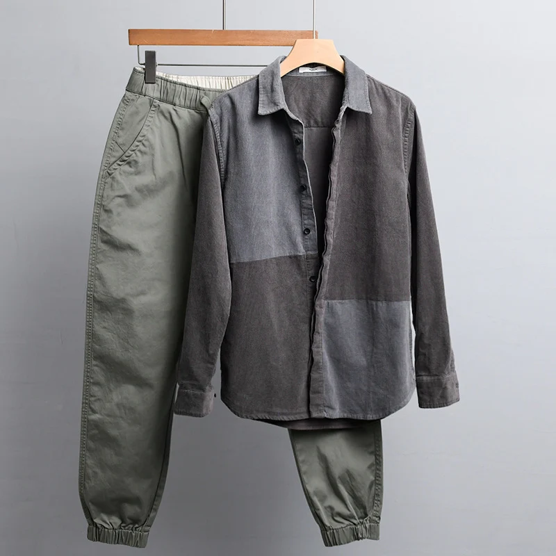 Herren Patchwork-Cordhemdjacke im Relaxed-Fit mit Kentkragen Nord Taschen