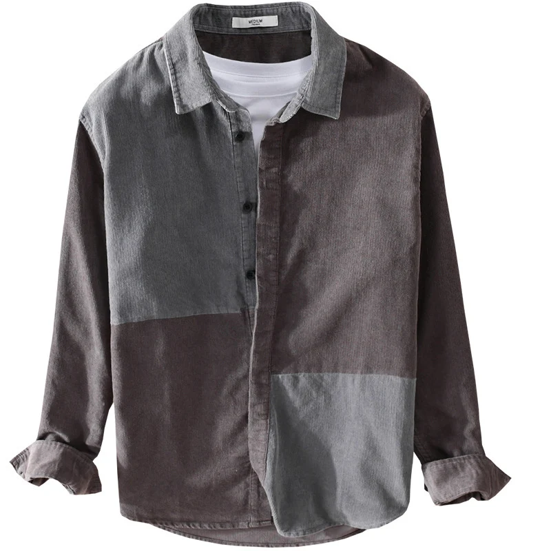 Herren Patchwork-Cordhemdjacke im Relaxed-Fit mit Kentkragen Nord Taschen