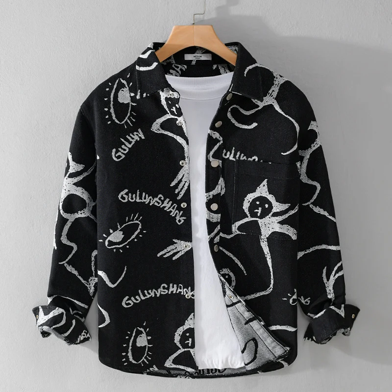 Herren Overshirt mit grafischem Doodle‑Print, Druckknopfverschluss und Brusttasche Nord Taschen