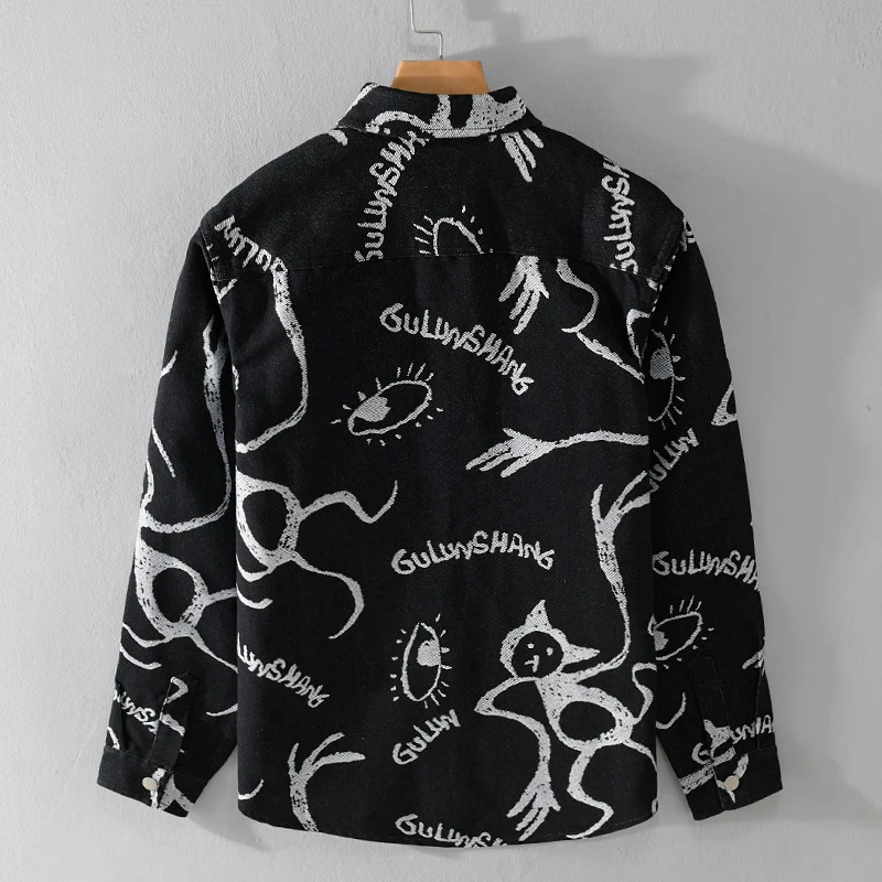 Herren Overshirt mit grafischem Doodle‑Print, Druckknopfverschluss und Brusttasche Nord Taschen