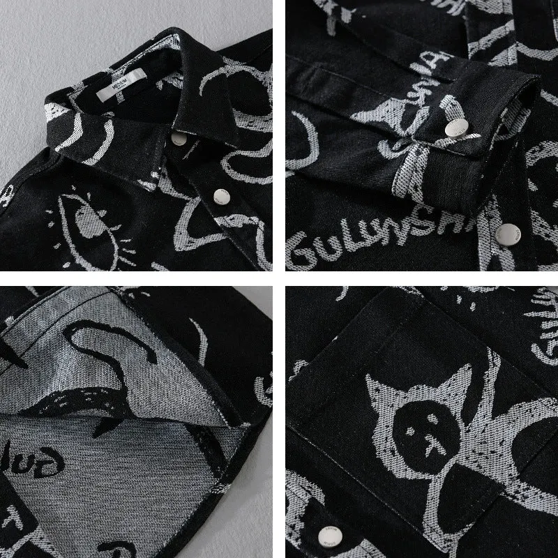 Herren Overshirt mit grafischem Doodle‑Print, Druckknopfverschluss und Brusttasche Nord Taschen