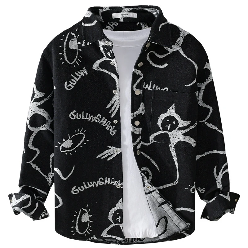 Herren Overshirt mit grafischem Doodle‑Print, Druckknopfverschluss und Brusttasche Nord Taschen