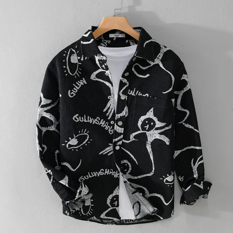 Herren Overshirt mit grafischem Doodle‑Print, Druckknopfverschluss und Brusttasche Nord Taschen