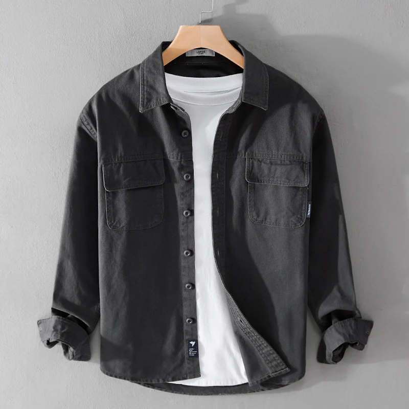 Herren Overshirt-Jacke aus Baumwoll-Twill mit aufgesetzten Brusttaschen und Knopfleiste Nord Taschen