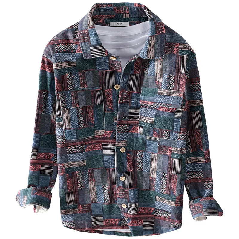 Herren Overshirt im Patchwork-Look mit aufgesetzten Brusttaschen Nord Taschen