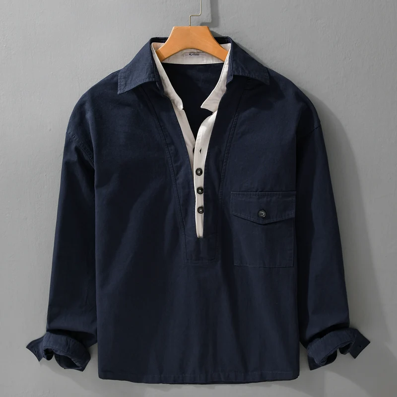 Herren Overshirt-Hemd mit halber Knopfleiste und aufgesetzter Brusttasche Nord Taschen