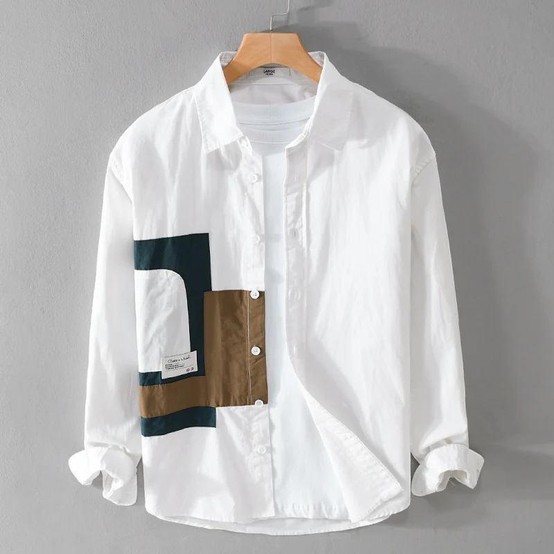 Herren Overshirt-Hemd mit geometrischem Patch-Design und Relaxed-Fit Nord Taschen