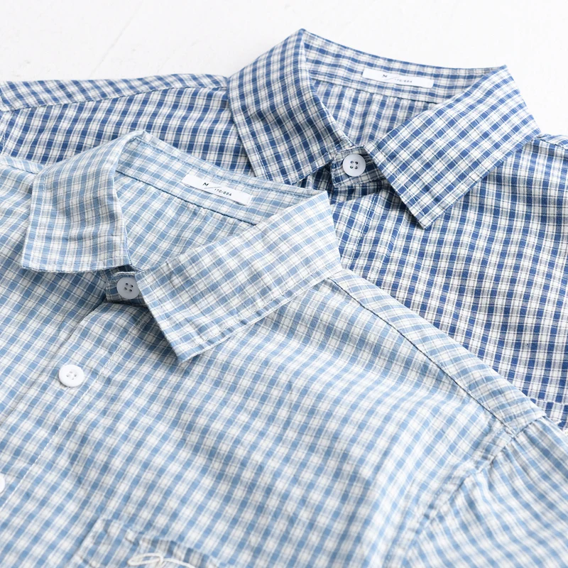 Herren Overshirt-Hemd im feinen Vichy-Karo aus weichem Baumwoll-Twill mit aufgesetzter Brusttasche Nord Taschen