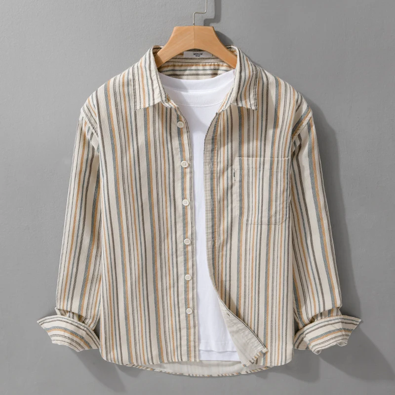 Herren Overshirt aus Baumwollmischung mit vertikalen Streifen und Brusttasche Nord Taschen