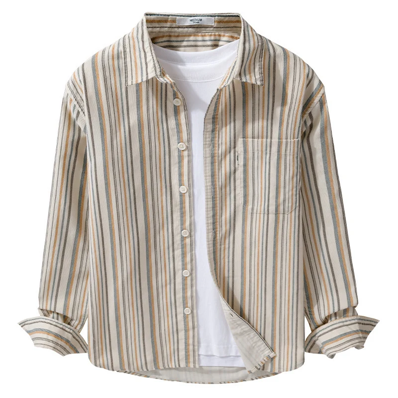 Herren Overshirt aus Baumwollmischung mit vertikalen Streifen und Brusttasche Nord Taschen