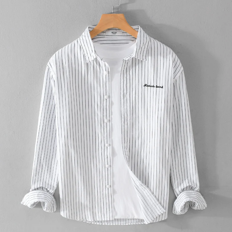 Herren Nadelstreifen-Lagenhemd im Overshirt-Stil mit dezenter Bruststickerei Nord Taschen