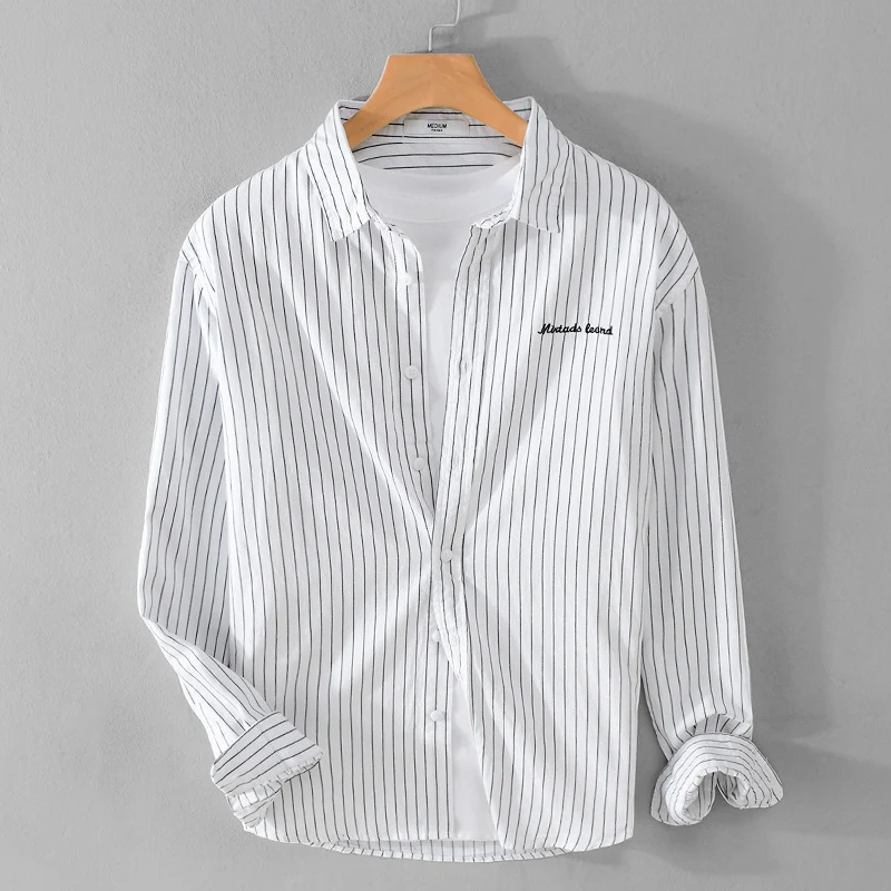 Herren Nadelstreifen-Lagenhemd im Overshirt-Stil mit dezenter Bruststickerei Nord Taschen