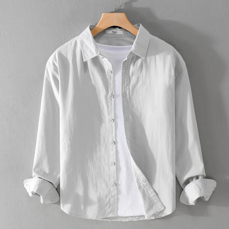 Herren Minimalistisches Leichtes Baumwoll-Überhemd im Relaxed-Look mit abgerundetem Saum Nord Taschen