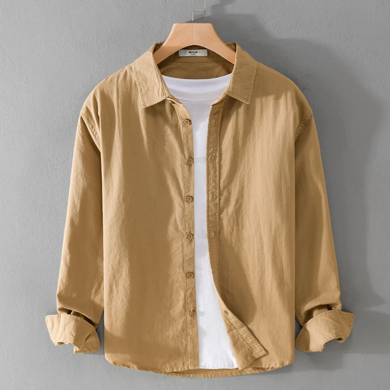 Herren Minimalistisches Leichtes Baumwoll-Überhemd im Relaxed-Look mit abgerundetem Saum Nord Taschen