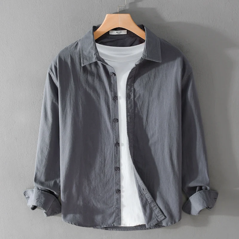 Herren Minimalistisches Leichtes Baumwoll-Überhemd im Relaxed-Look mit abgerundetem Saum Nord Taschen