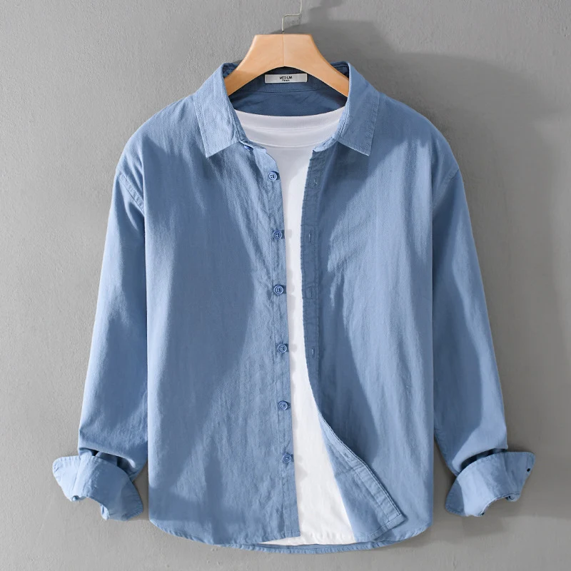 Herren Minimalistisches Leichtes Baumwoll-Überhemd im Relaxed-Look mit abgerundetem Saum Nord Taschen