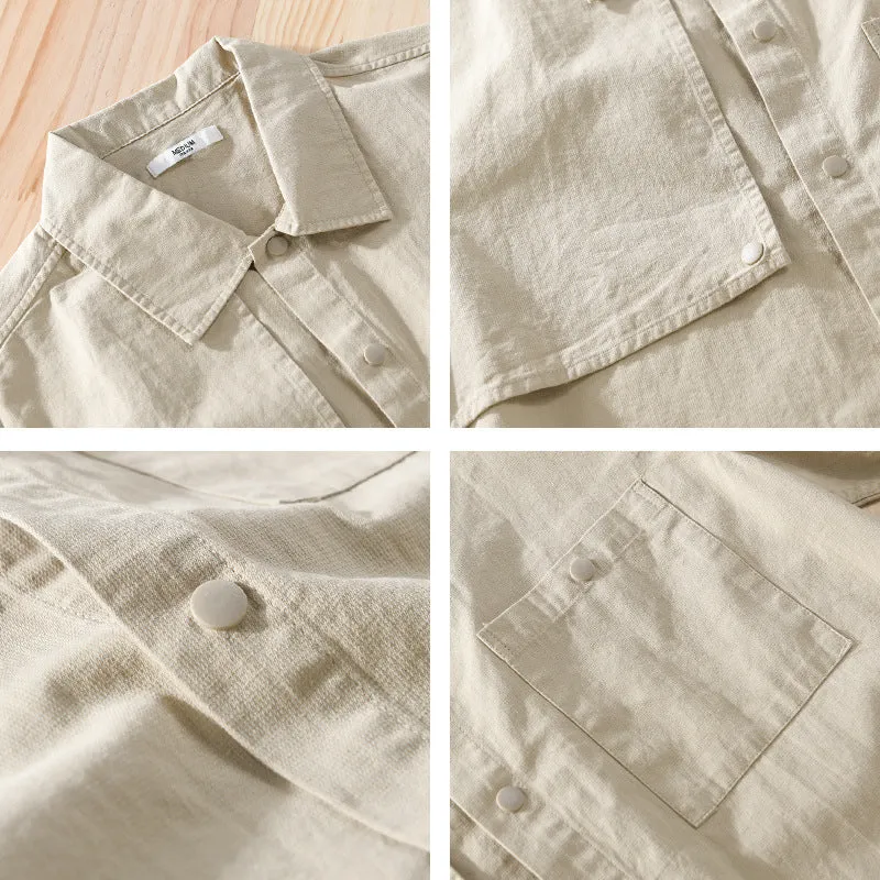 Herren Minimalistisches Baumwoll-Utility-Overshirt mit Druckknopf-Leiste und Brusttaschen Nord Taschen