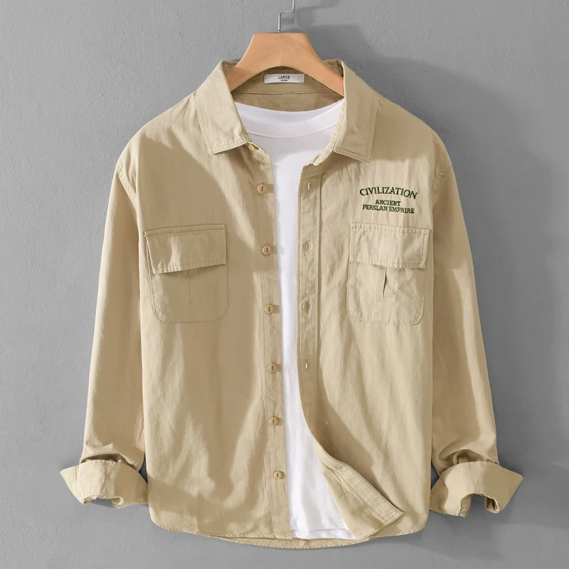 Herren Militärisch inspiriertes Overshirt mit Doppel-Brusttaschen und dezenter Stickerei Nord Taschen