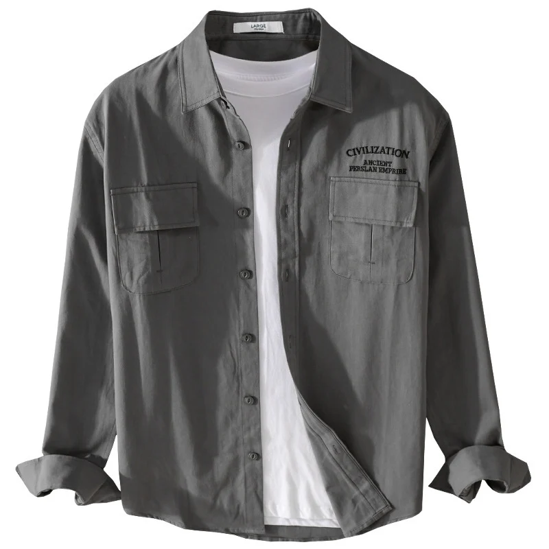 Herren Militärisch inspiriertes Overshirt mit Doppel-Brusttaschen und dezenter Stickerei Nord Taschen