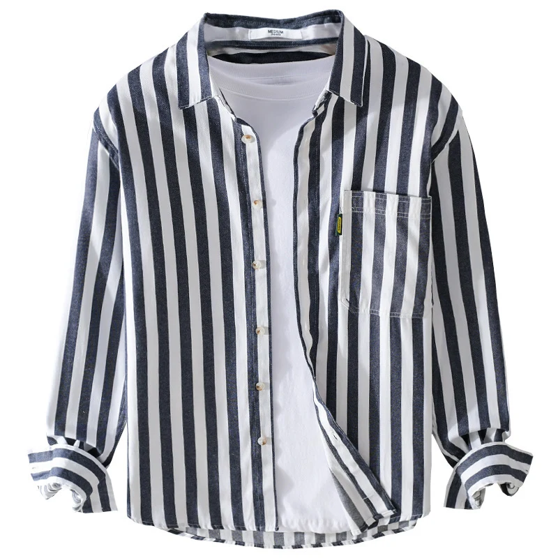 Herren Maritim-inspiriertes Streifen-Relax-Overshirt aus weichem Baumwolltwill mit aufgesetzter Brusttasche Nord Taschen