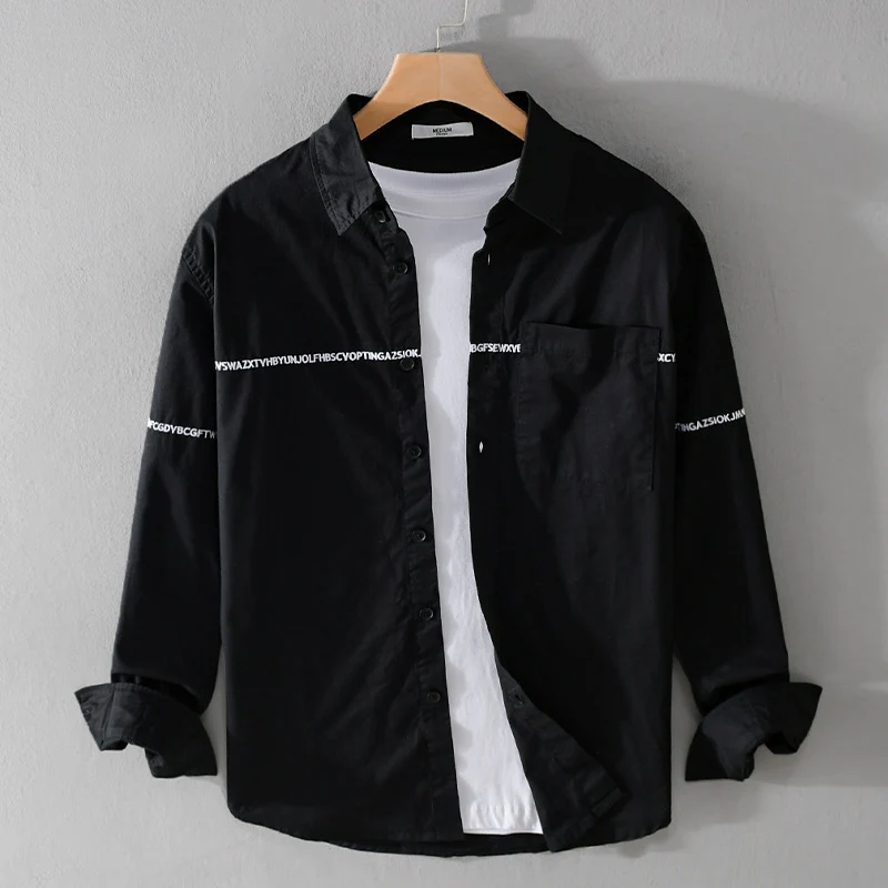 Herren Langarm-Hemd im Overshirt-Stil mit eingearbeitetem Schriftband und Brusttasche Nord Taschen