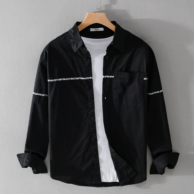 Herren Langarm-Hemd im Overshirt-Stil mit eingearbeitetem Schriftband und Brusttasche Nord Taschen