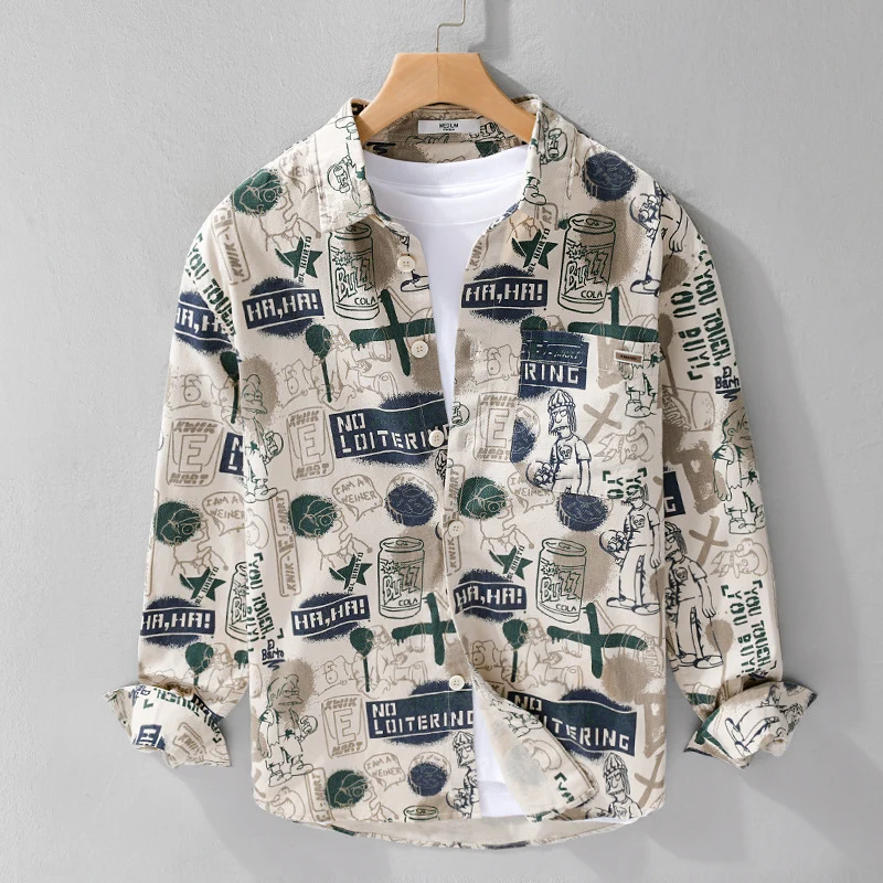 Herren Künstlerisches Grafik-Overshirt im Relaxed-Layering mit Allover-Sketchprint und Soft‑Touch‑Baumwollmix Nord Taschen