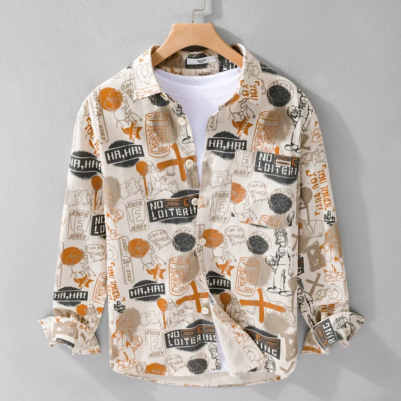 Herren Künstlerisches Grafik-Overshirt im Relaxed-Layering mit Allover-Sketchprint und Soft‑Touch‑Baumwollmix Nord Taschen