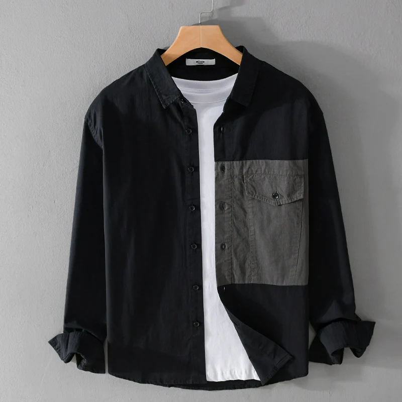 Herren Kontrast-Brusttaschen-Overshirt aus leichter Baumwollmischung mit Relaxed‑Fit Nord Taschen