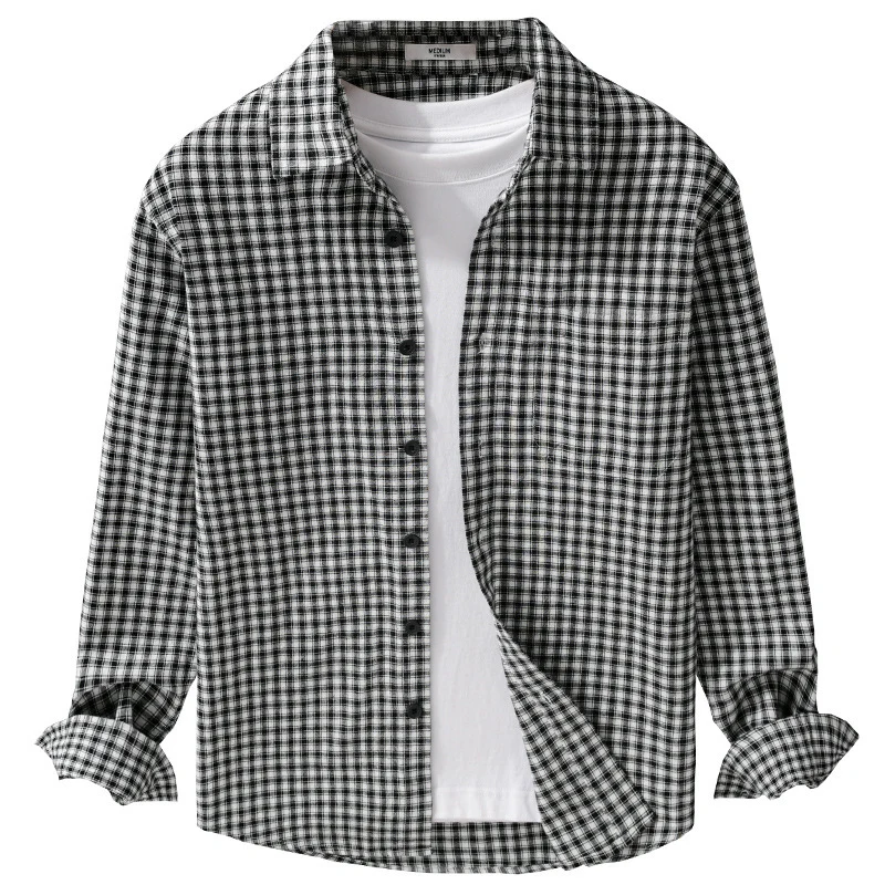 Herren Karo-Lounge-Hemdjacke aus Baumwollmix mit Relaxed-Fit und Button-Down-Front Nord Taschen