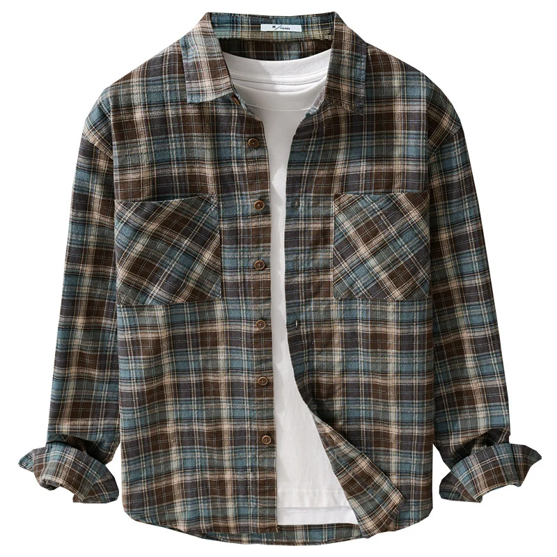 Herren Karo-Flanell-Überhemd aus gebürstetem Baumwollflanell mit aufgesetzten Brusttaschen Nord Taschen