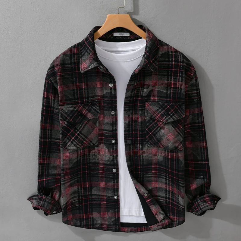 Herren Kariertes Overshirt aus flauschigem Flanell mit Brusttaschen Nord Taschen