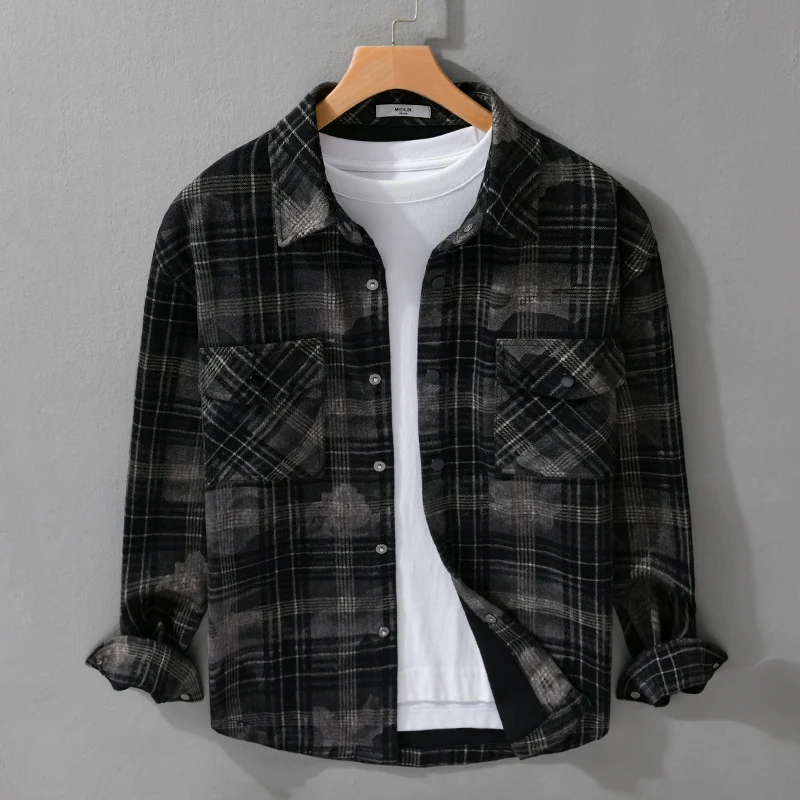 Herren Kariertes Overshirt aus flauschigem Flanell mit Brusttaschen Nord Taschen
