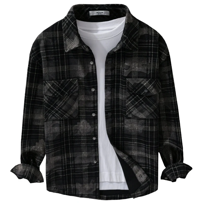 Herren Kariertes Overshirt aus flauschigem Flanell mit Brusttaschen Nord Taschen