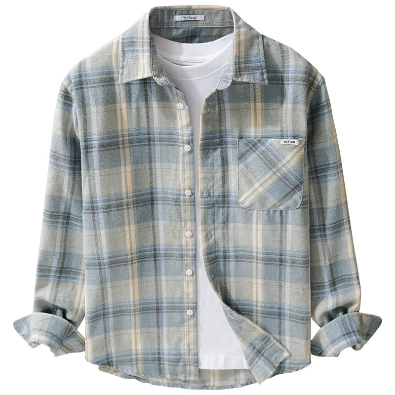 Herren Kariertes Leichtes Flanell-Overshirt mit Brusttasche und Relaxed-Fit Nord Taschen