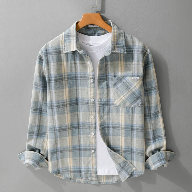 Herren Kariertes Leichtes Flanell-Overshirt mit Brusttasche und Relaxed-Fit Nord Taschen
