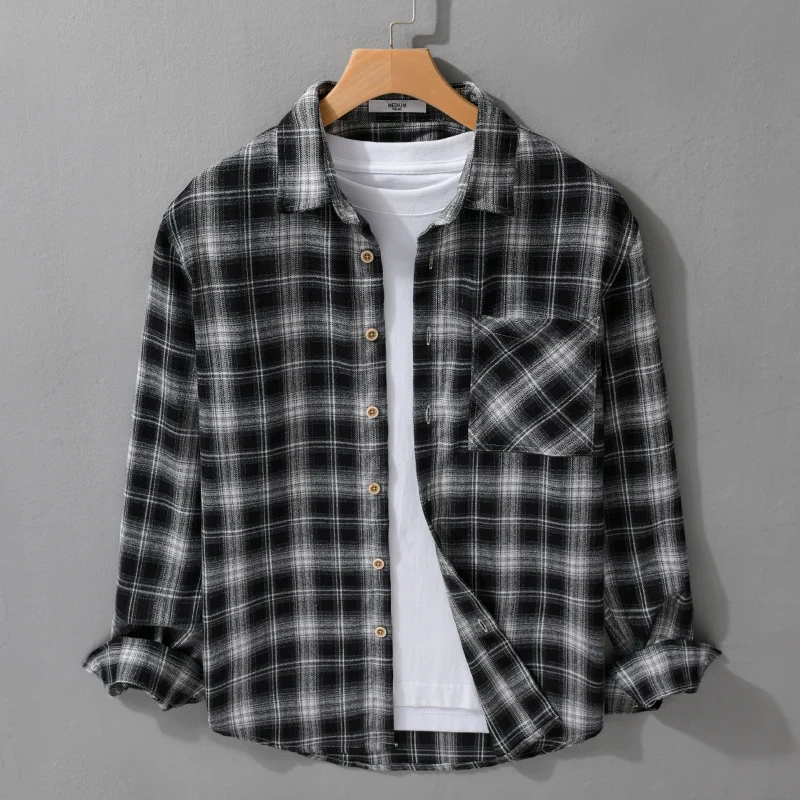 Herren Kariertes Flanell-Overshirt mit weicher Baumwollstruktur, Brusttasche und Relaxed-Fit Nord Taschen