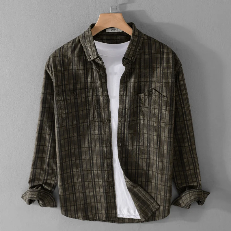 Herren Kariertes Flanell-Overshirt mit Button-Down-Kragen und aufgesetzten Brusttaschen Nord Taschen