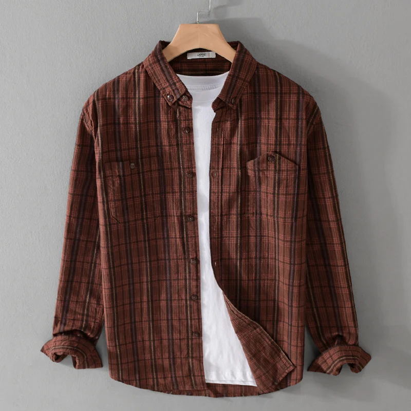 Herren Kariertes Flanell-Overshirt mit Button-Down-Kragen und aufgesetzten Brusttaschen Nord Taschen
