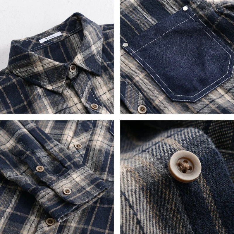 Herren kariertes Flanell-Overshirt im Relaxed-Fit mit kontrastierter Brusttasche Nord Taschen