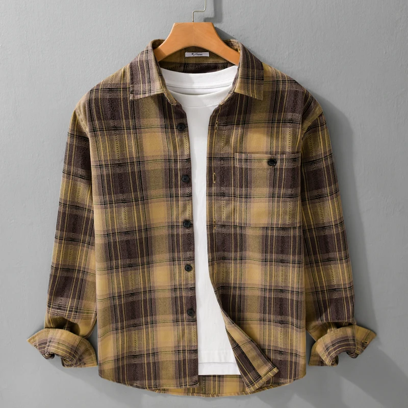 Herren Kariertes Flanell‑Hemdjacke im Overshirt‑Stil mit weich gebürsteter Oberfläche Nord Taschen