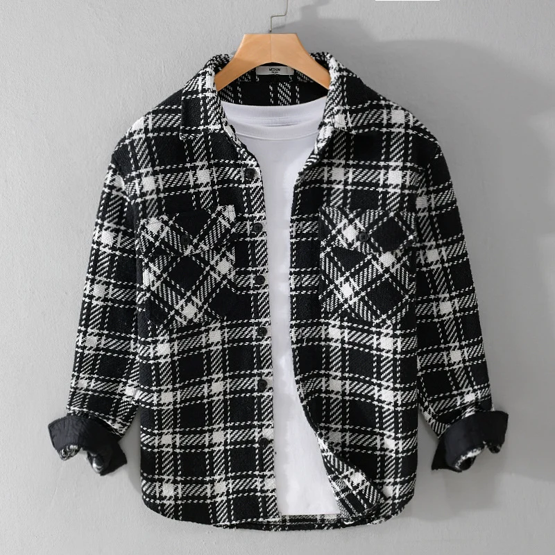 Herren Karierter Overshirt mit gesteppter Kapuze und Thermofutter Nord Taschen